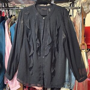 Isaac MizrahiLive! Black Ruffled Women's Top sz. 14